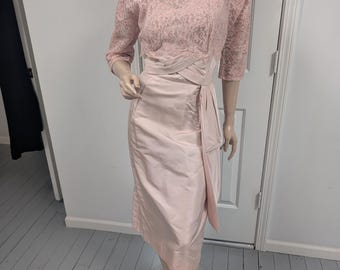 1960's Pink lace Silk Party Dress Dubarry Du Barry Vintage Larger Size