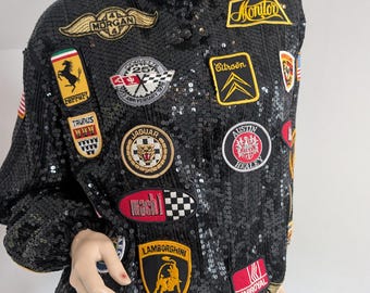 Jeanette St. Martin Racing Cars Bomber Jacket Maserati Porsche Lamborghini Pop Art Novelty Luxury Patches Couture