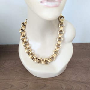 MONET CHUNKY Necklace Gold Tone Vintage  Triple Link Chain Costume Great Quality 21 1/2 inch Heavy
