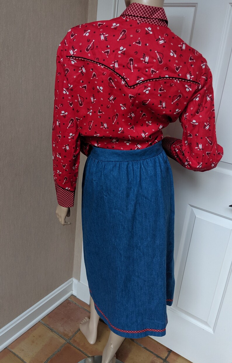 So Cute Catherine Carr Vintage Blue Jean Applique Skirt Western Bandana Print Shirt Western Shirt FREE SHIPPING 2 Piece