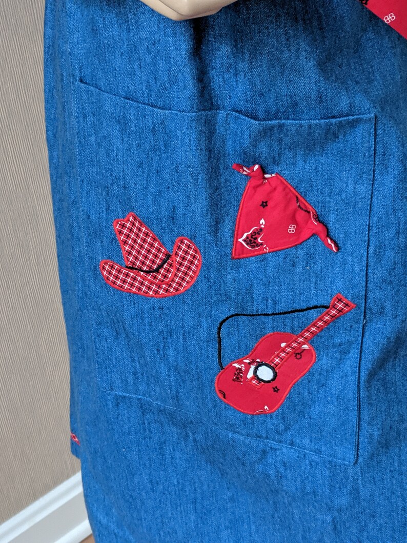 So Cute Catherine Carr Vintage Blue Jean Applique Skirt Western Bandana Print Shirt Western Shirt FREE SHIPPING 2 Piece