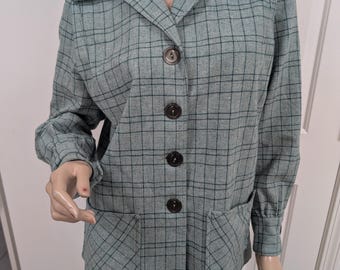 Vintage Osage Slax 49er Wool Shirt Jacket Rare Label Green Plaid Medium