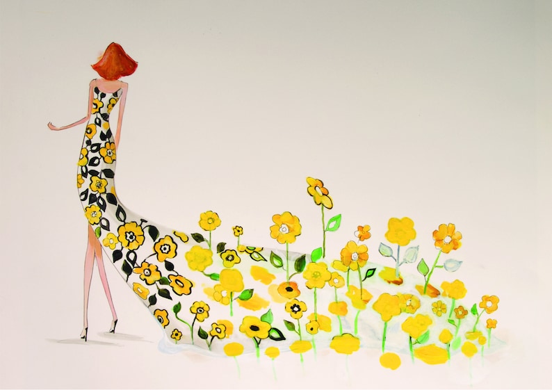 My Dress with Flowers. Original Watercolor