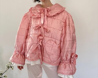 Upcycled satin puffer coat