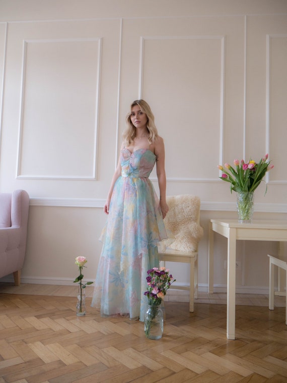 True vintage organza 1980s rainbow dress Vera Mont