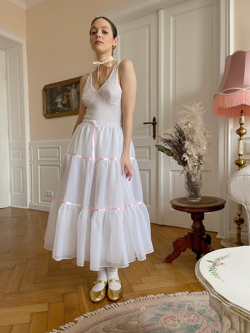Upcycled Vintage organza satin ribbon skirt coquette ballerina tutu image 3