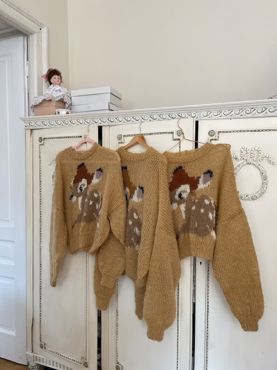 Handmade Mohair Bambi Knit / Ethically Handmade Knitted Soft Mohair Embroidery Dreamy Cottagecore Fairycore Sweater Jumper
