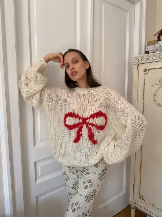 Bow Mohair Knit Vintage Cozy Dreamy - Etsy Bow Mohair Knit Vintage Cozy Dreamy - Etsy