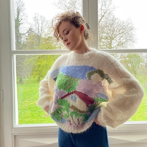 Vintage handmade mohair jumper landscape 1980s