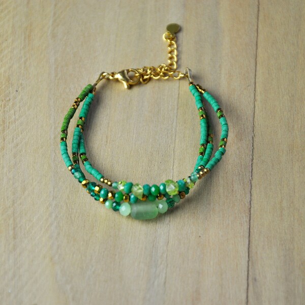 Bracelet 3 rangs vert