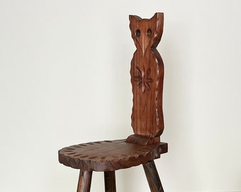 Vintage Cat Shape Handmade Wood Chair Stool From Japan but Made in Spain