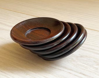 Vintage Japanese Wooden Teacup Holder, Small Serving Plate Set of 5