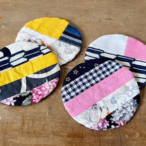 Handmade Patchwork Round Coasters from Japanese Fabrics Set of 4