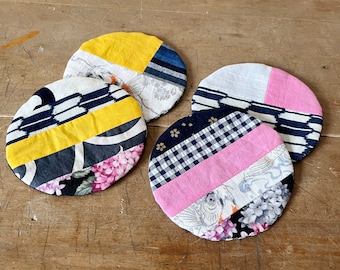 Handmade Patchwork Round Coasters from Japanese Fabrics Set of 4