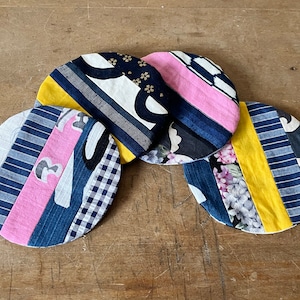 Handmade Patchwork Round Coasters from Japanese Fabrics Set of 4