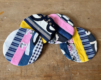 Handmade Patchwork Round Coasters from Japanese Fabrics Set of 4