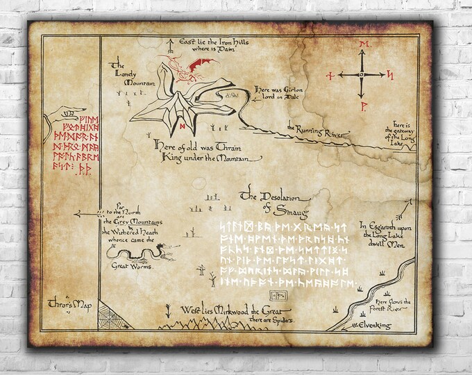 Thorins Map Middle Earth Map Detailed Canvas Print Fantasy - Etsy