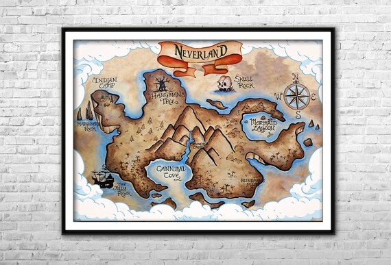 Neverland Map Peter Pan Nursery Canvas Print Peter Pan Wall Art Home