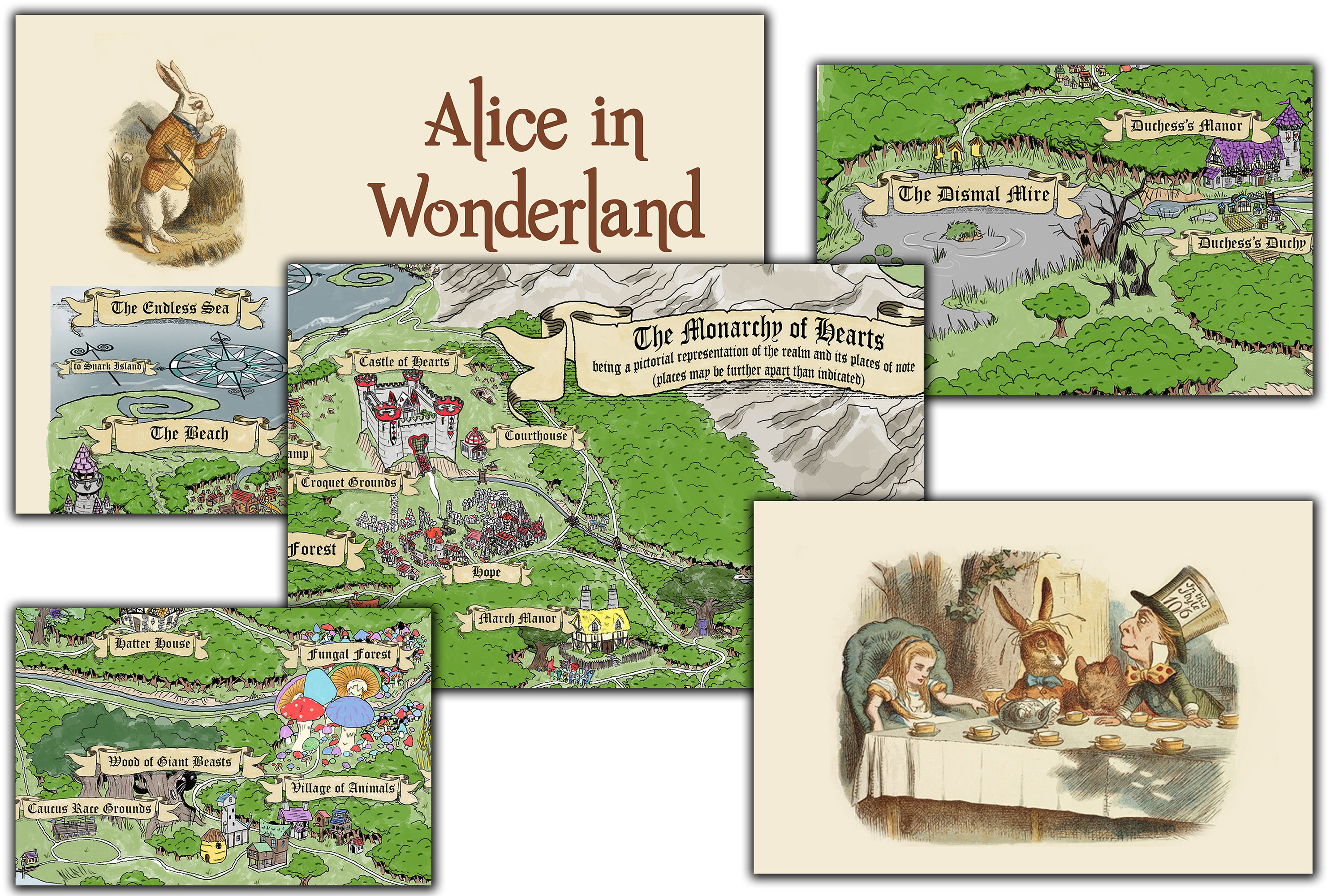 Alice in Wonderland map Large 40x80 Through the Looking Etsy
