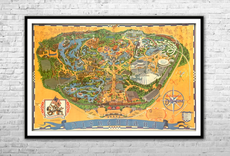disneyland map 1976 large 40x60 hand retouched vintage etsy