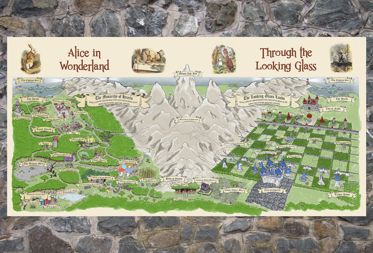 Alice in Wonderland map Large 40x80 Through the Looking Etsy