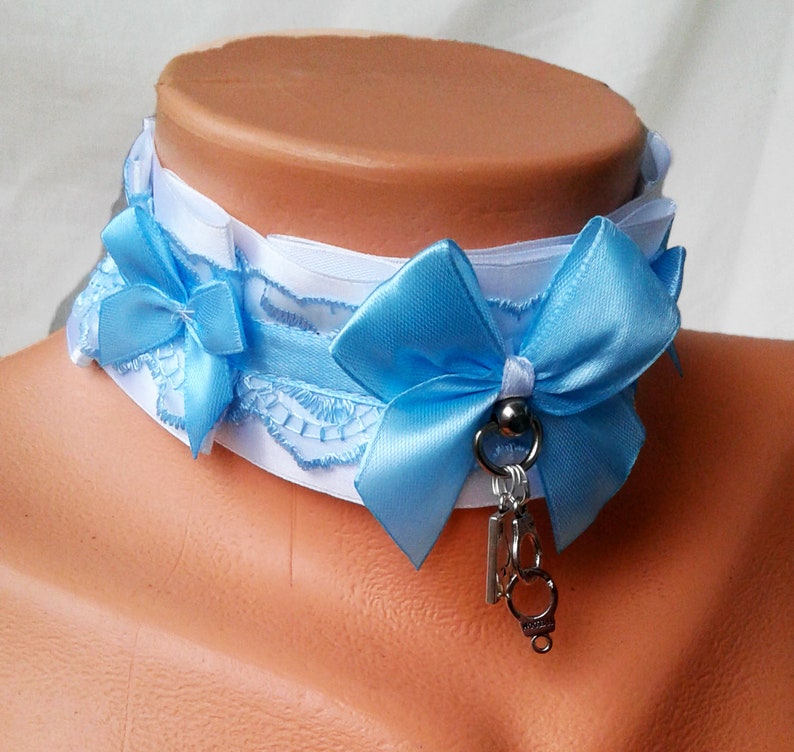 Alica in wonderland Cosplay Jewelry Bound Alice Kitten Play Collar Ace of spades Choker White and Blue Pleated Lace Kitten Play Collar