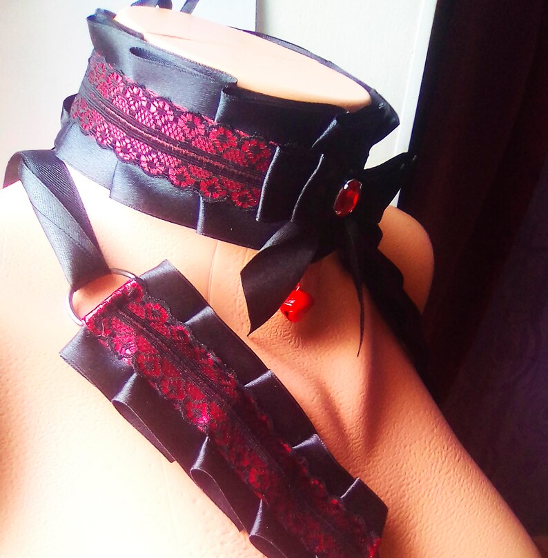 Wine And Black Choker Necklace Kitten Play Collar Black Jewelry Set Gothic fashion Pagan Gothic Jewelry