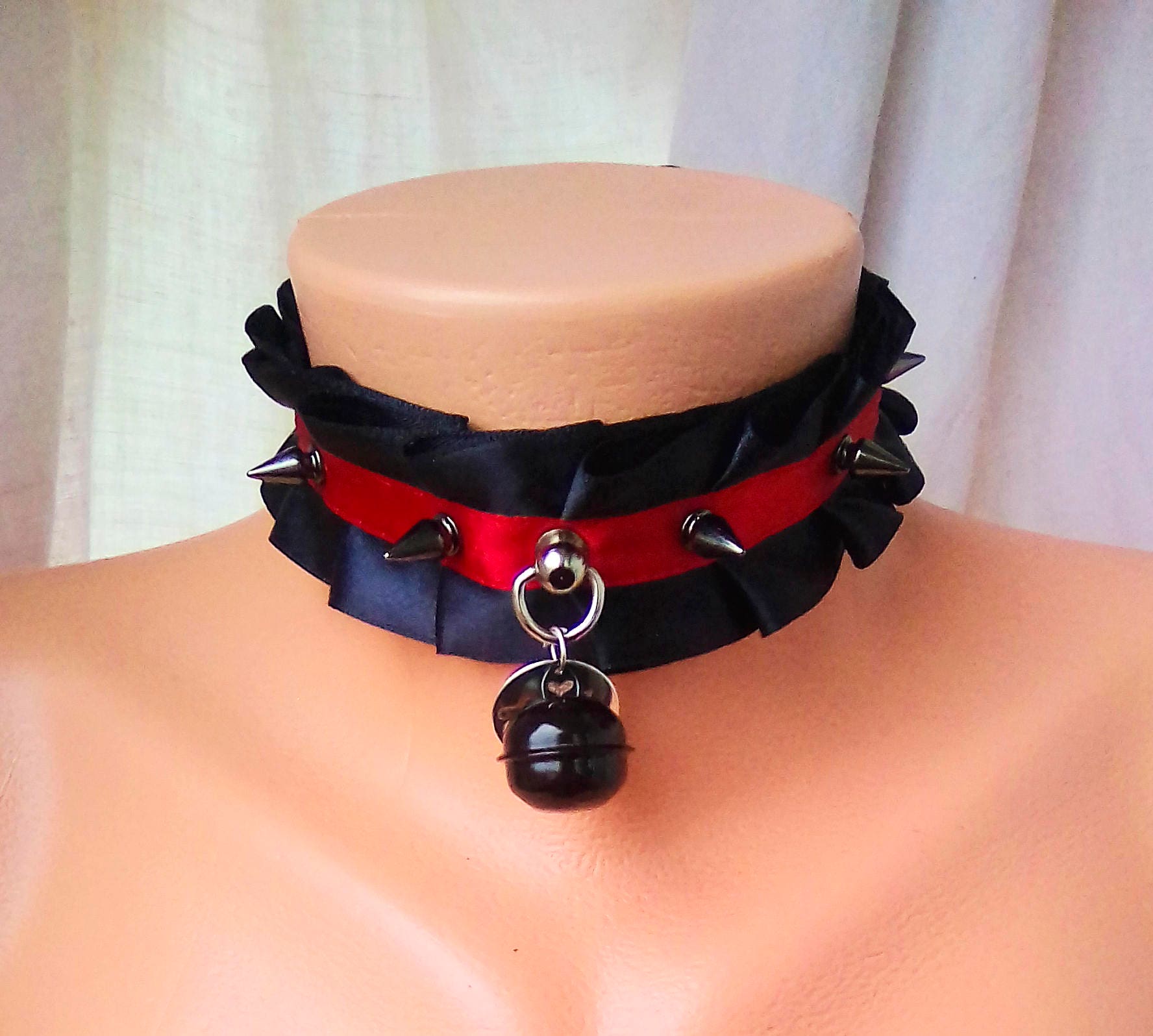 Personalized BDSM Kitten Play Collar Red and Black Spiked Etsy