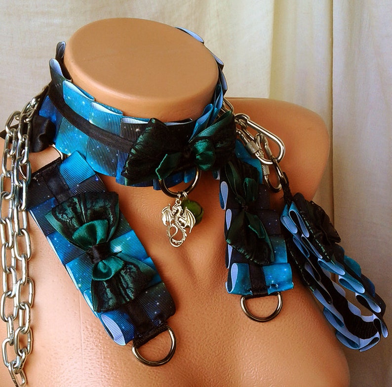 Bdsm Collar Cuffs and Leash Set Green Galaxy Bdsm Collar Etsy