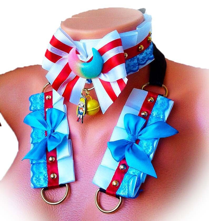 Sailor Anime Cosplay Kitten Play Collar Collar Cuffs Set Etsy