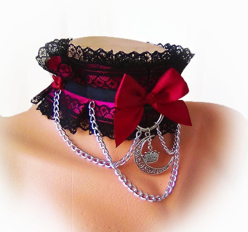 Burgundy Lace Bdsm Collar Kitten Play Collar Submissive Etsy