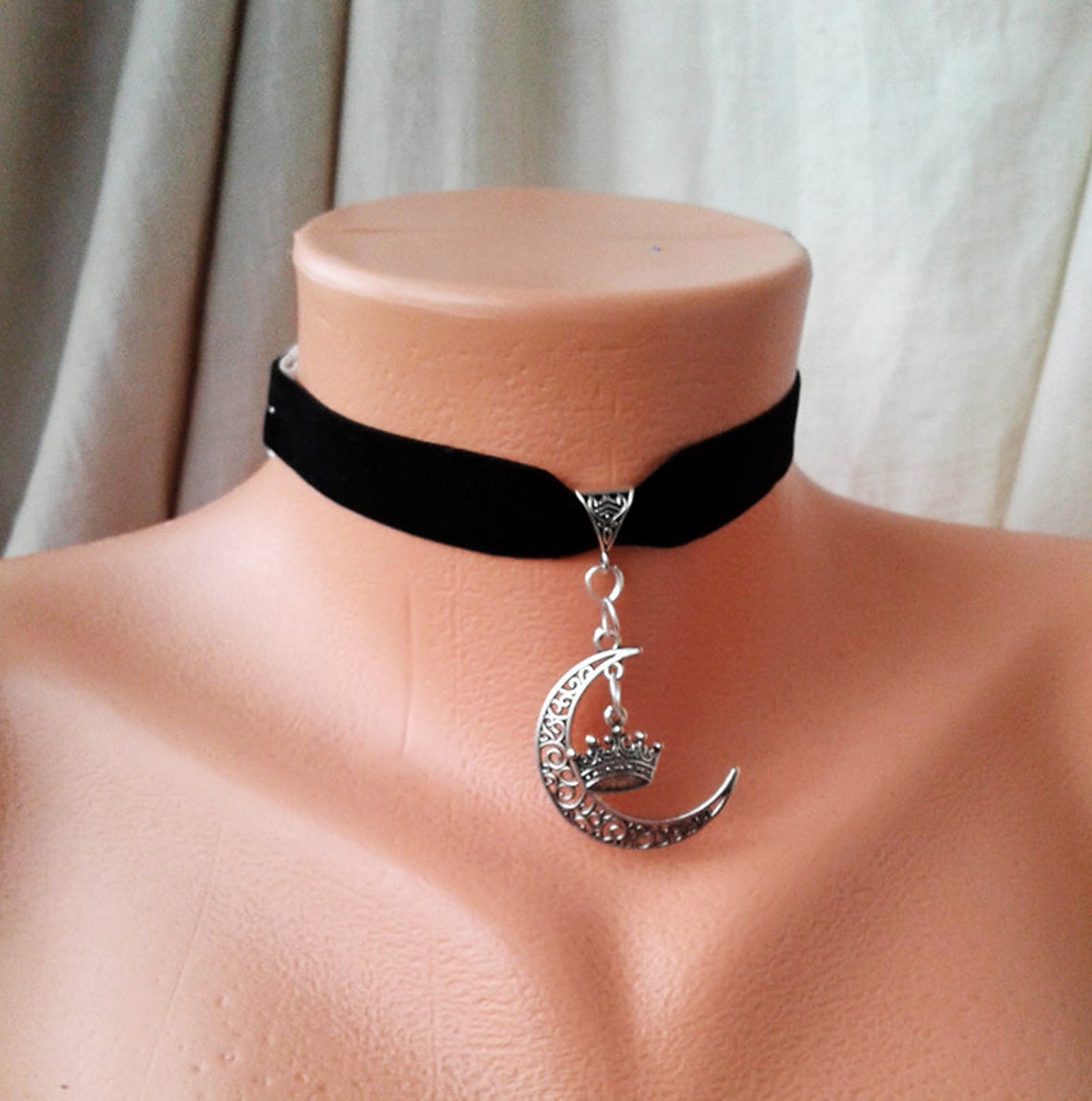 Black Crescent Moon Choker Velvet Choker Necklace with charm Etsy