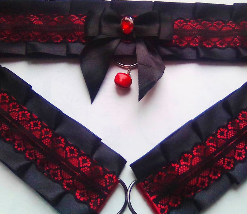 Wine And Black Choker Necklace Kitten Play Collar Black Jewelry Set Gothic fashion Pagan Gothic Jewelry