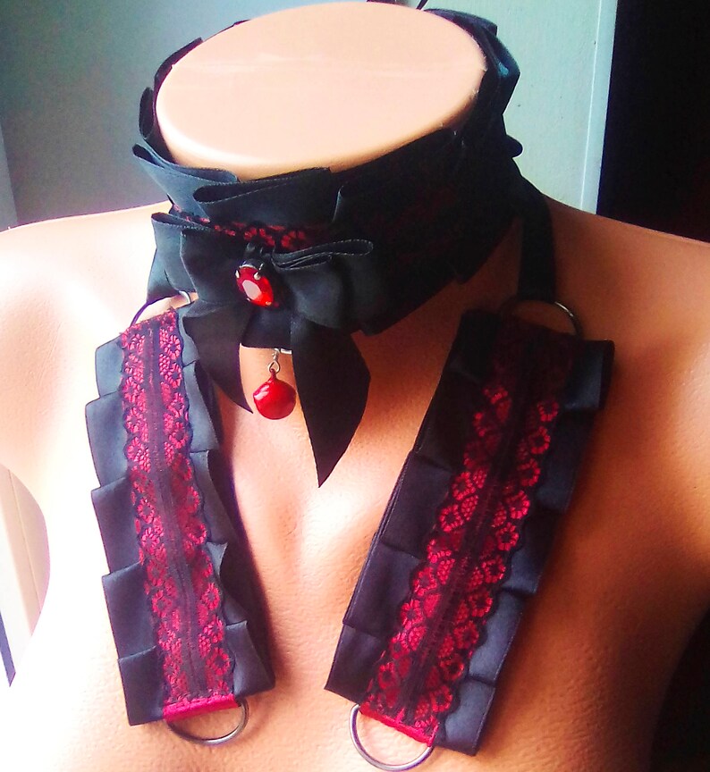 Wine And Black Choker Necklace Kitten Play Collar Black Jewelry Set Gothic fashion Pagan Gothic Jewelry
