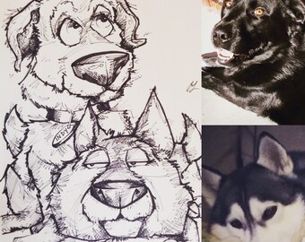 Pet/Dog caricature with two dogs/cats