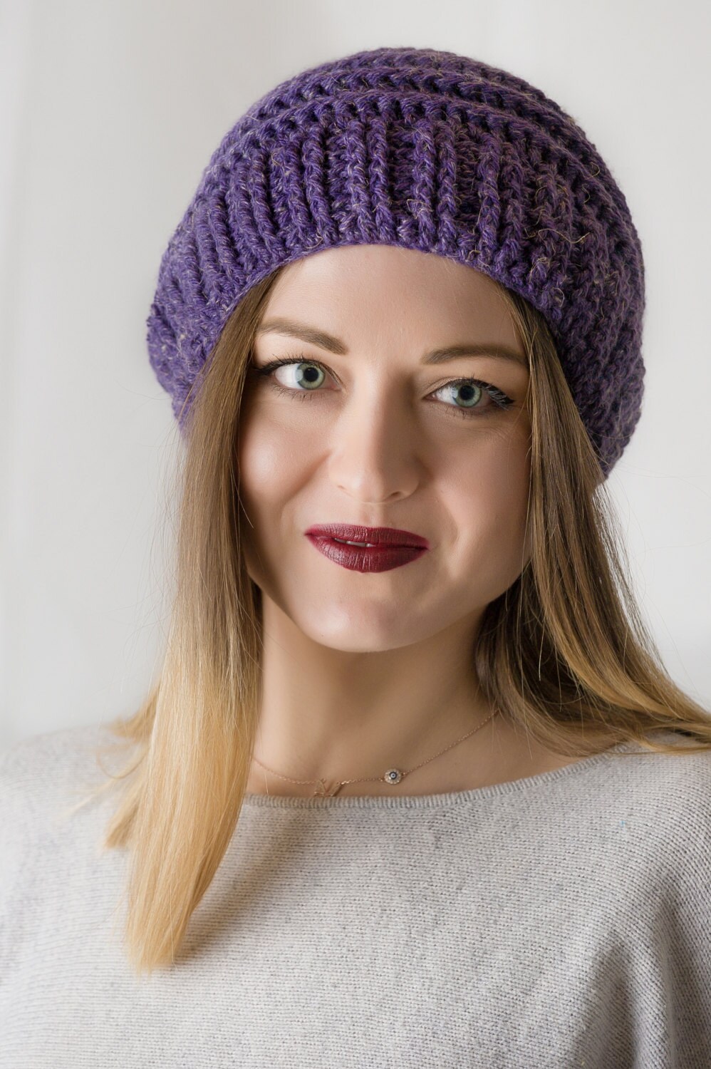 Crochet Womens Beanie Purple Hat Purple Beanie Slouch Hat Etsy