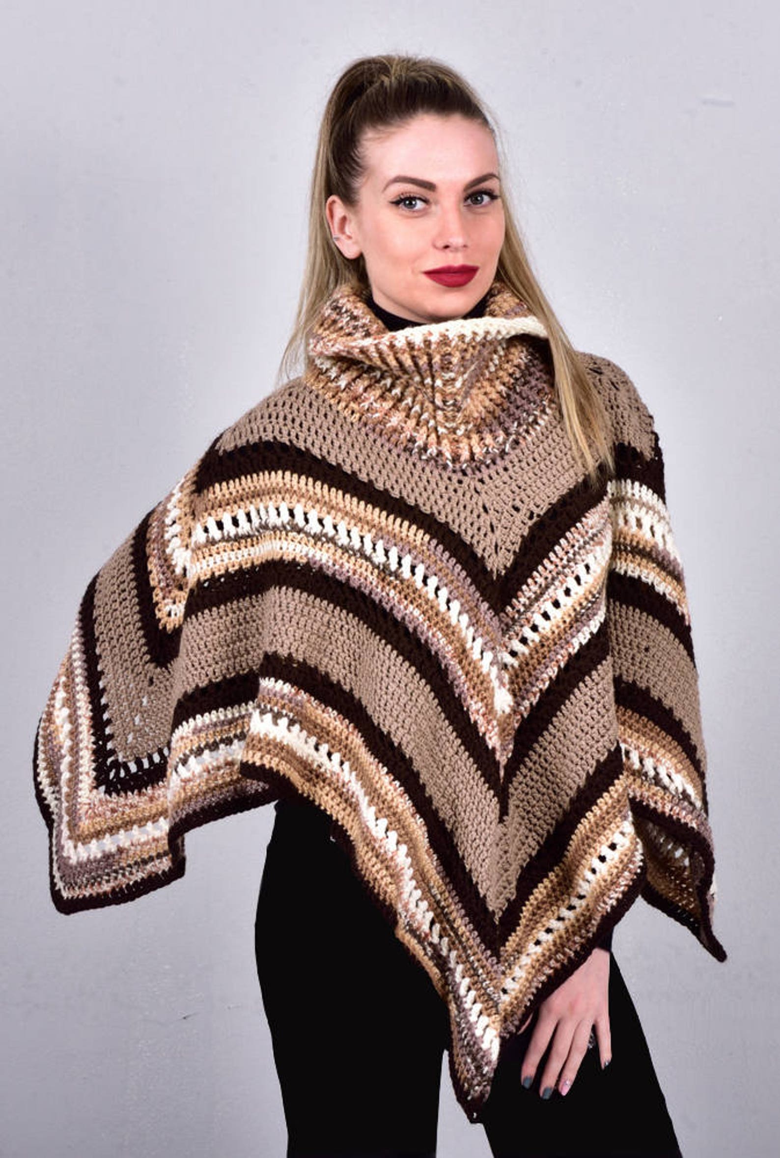 Crochet Warm Boho Poncho for Women