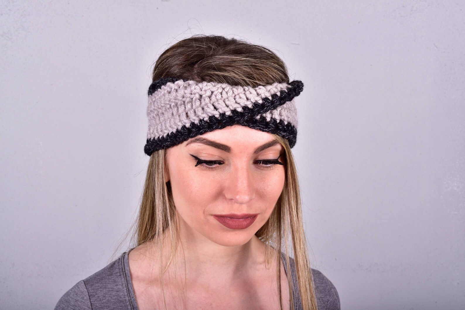 Winter Headband Warm Headband Crocheted Head Piece Top Knot Etsy