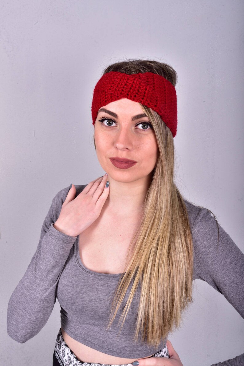 Red Handmade Headband Red Crocheted Headband Knitted Etsy