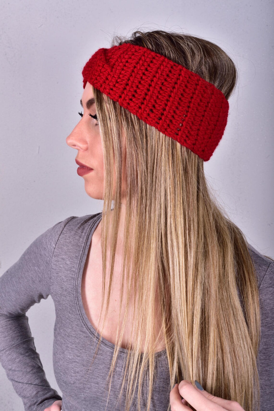 Red Handmade Headband Red Crocheted Headband Knitted Etsy