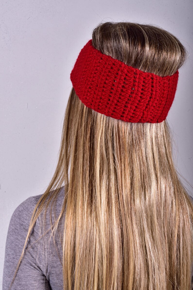 Red Handmade Headband Red Crocheted Headband Knitted Etsy