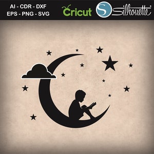 Mond, Halbmond, Nachthimmel, Mond Clipart, Mond-Silhouette, Svg, Junge liest auf dem Mond, junge Svg, Mädchen auf Mond, Mädchen auf Schaukel,
