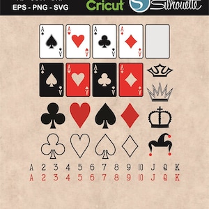 Royal Flush Spielkarten SVG Bundle - Hochwertige Karten mit Herz, Pik, Kreuz, Karo Perfektes Kartenspiel und Kasino Projekte