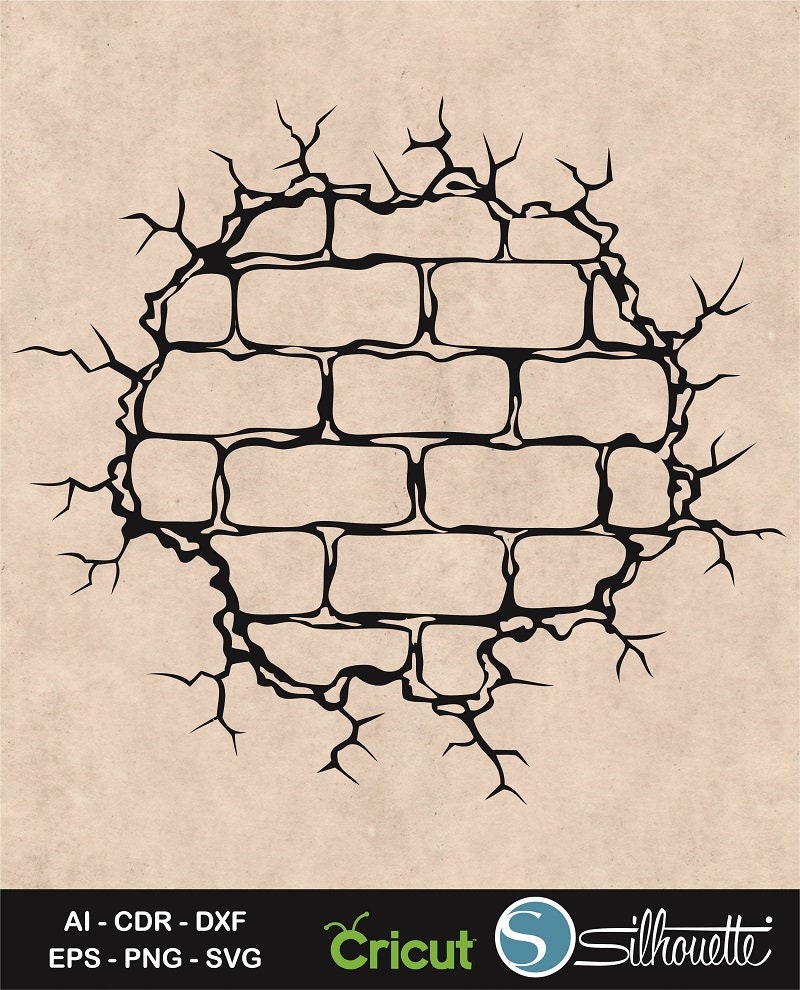Brick Wall Svg Cracked Wall Broken Brick Wall Cracks Svg Etsy