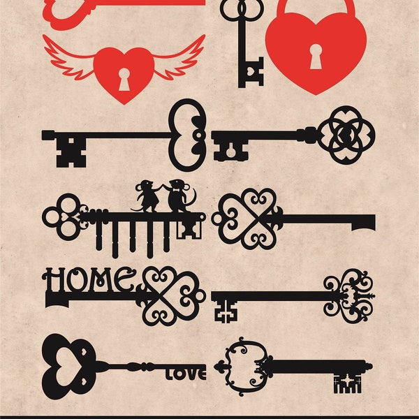 Vintage Keys Svg, Lock and Key svg, Key Silhouette, Old keys, Antique Keys svg, Skeleton Key svg, AI, CDR, Jpg, PNG