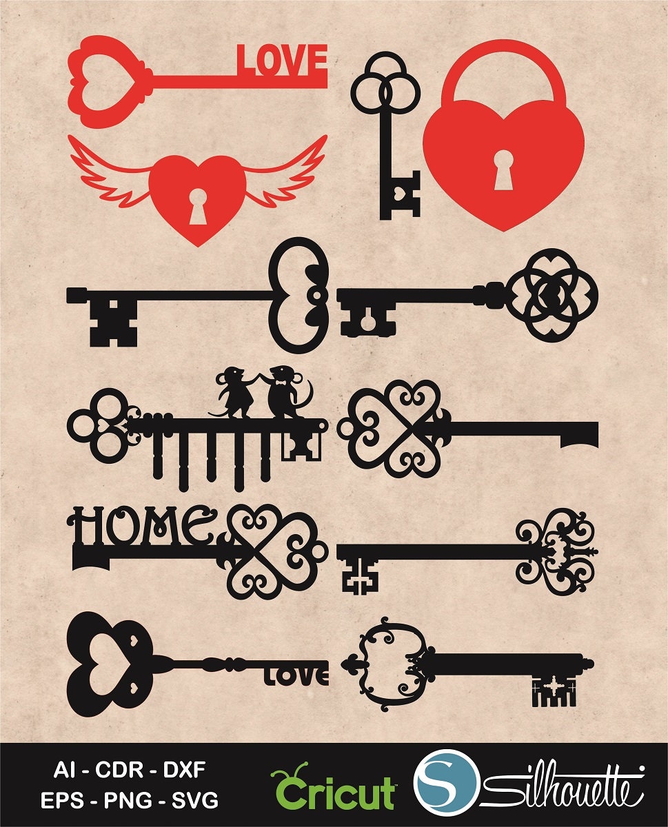 Download Vintage Keys Svg Lock And Key Svg Key Silhouette Old Keys Etsy