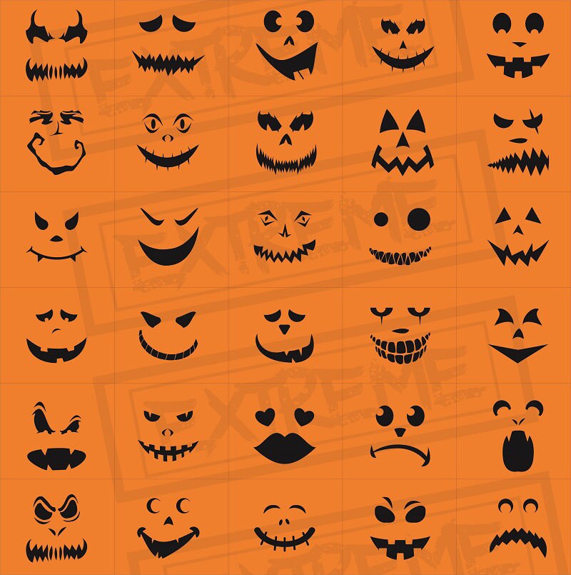 30 Halloween Pumpkin Face Stencils Pumpkin Carving Stencils Etsy