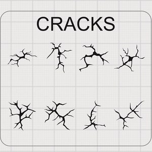 May include: A set of eight black crack illustrations, labelled "CRACKS" at the top of the image.