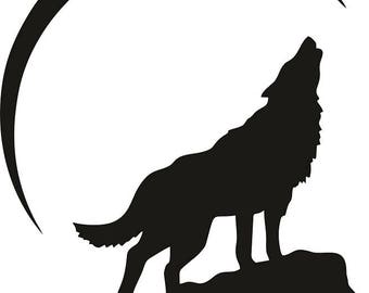 ジェームズ・メガー 狼と満月 ヴィンテージ ステンドグラス ウルフ シルエット ウォールステッカー 月に吠えるオオカミ シルエット : 敬一商店