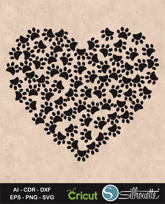 Serce Paw Heart Svg Pies łapy Sylwetka Pies łapy Svg Psy Wektor Pies Svg Paw Svg Zwierzęta Pet Clipart Serce Svg Paw Heart Clipart Zwierzęta